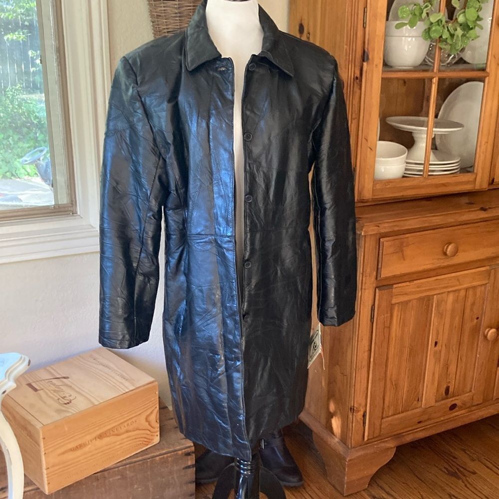 Wilda New York USA Genuine Black Leather Fully Lined Coat Women’s Size Large New
